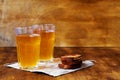 Summer soft drink. Two glass of homemade bread kvass with copy space. Royalty Free Stock Photo