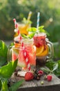 Summer soft drinks with berries and fruits