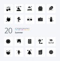 20 Summer Solid Glyph icon Pack. like dinner. beach. diving pass. summer. coconut Royalty Free Stock Photo