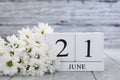 Summer Solstice June 21st Calendar Blocks with White Daisies