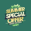 Summer special offer, massive discounts, summer sale banner mockup