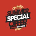 Summer special offer, massive discounts, summer sale vector flyer or poster template