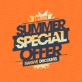 Summer special offer, massive discounts, summer sale vector web banner