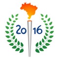 Summer sport games torch with Brazil map flame.