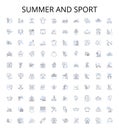 Summer and sport outline icons collection. Summer, Sport, Athletics, Outdoors, Swimming, Boating, Hiking vector