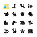 Summer sports and camp activities black glyph icons set on white space
