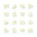 Summer sports and camp activities gradient linear vector icons set