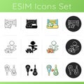 Summer sports and camp activities icons set