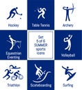 Summer sports icons set, 5 of 6, vector illustration, vector template Royalty Free Stock Photo