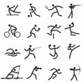 Summer sports icons. Stylish linear humanoids Royalty Free Stock Photo