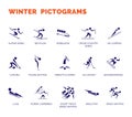 Summer sports icons. Vector isolated pictograms with the names of sports disciplines. Games and sport Royalty Free Stock Photo