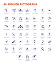 Summer sports icons. Vector isolated pictograms with the names of sports disciplines