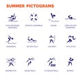 Summer sports icons. Vector isolated pictograms with the names of sports disciplines