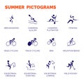 Summer sports icons. Vector isolated pictograms with the names of sports disciplines Royalty Free Stock Photo