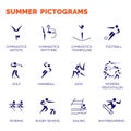 Summer sports icons. Vector isolated pictograms with the names of sports disciplines Royalty Free Stock Photo