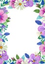 Summer, spring, easter, birthday, wedding rectangle frame with flowers, leaves and branches.