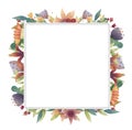 Summer, spring, easter, birthday or wedding square frame with flowers, leaves and branches.