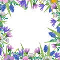 Summer, spring, easter, birthday, wedding square frame with flowers, leaves and branches.