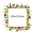 Summer, spring, easter, birthday, wedding square frame with flowers, leaves and branches.