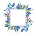 Summer, spring, easter, birthday, wedding square frame with flowers, leaves and branches.