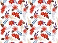 Summer and spring floral design seamless pattern cosmo gerbera daisy leaves flower foliage botanical garden watercolor gouache