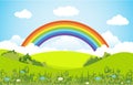 Summer Spring Green Valley Rainbow Outdoor Landscape Illustration Royalty Free Stock Photo