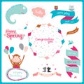 Summer or spring illustration with funny animals Royalty Free Stock Photo