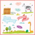 Summer or spring illustration with funny animals Royalty Free Stock Photo