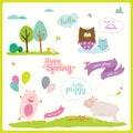 Summer or spring illustration with funny animals Royalty Free Stock Photo