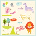 Summer or spring illustration with funny animals Royalty Free Stock Photo