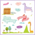 Summer or spring illustration with funny animals Royalty Free Stock Photo