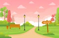 Summer Spring View in City Park Outdoor Landscape Flat Illustration