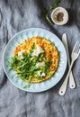 Summer squash frittata with goat cheese and arugula - delicious healthy diet food, breakfast, snack on a gray background Royalty Free Stock Photo