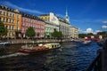 Russia. Summer.Saint-Petersburg. Moika river.Boating. Stroll.Tourists. Historic centre.