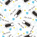 Summer Stag Beetle Bug Vector Graphic Art Seamless Pattern Royalty Free Stock Photo