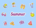 Summer sticker icon icons set collection package blue isolated background with color outline style Royalty Free Stock Photo