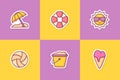 Summer sticker icon icons set collection package with color outline style Royalty Free Stock Photo