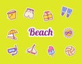 Summer sticker icon icons set collection package yellow isolated background with color outline style Royalty Free Stock Photo