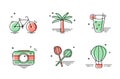 Summer stickers and icons. Summer set: outdoor sports, outdoor recreation, beach. Stylish offline icons in flat style. Royalty Free Stock Photo