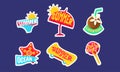 Summer Stickers Set, Bright Holidays Trendy Patches Vector Illustration