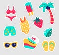 Summer stickers set. Fun stickers design vector in summer holidays concept. Summer labels, logos, hand drawn tags and Royalty Free Stock Photo