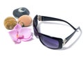 Sunglasses, purple lenses, orchid and sea stones