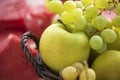 Summer Still Life fruit freshness from ripe grapes, apple and watermelon. Royalty Free Stock Photo