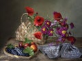 Summer still life with fruits and flowers Royalty Free Stock Photo