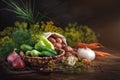 Summer still life of ripe vegetables and dill. Royalty Free Stock Photo