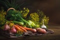 Summer still life of ripe vegetables and dill. Royalty Free Stock Photo