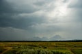 Summer Storm Obscures The Grand Tetons Across The Valley Royalty Free Stock Photo