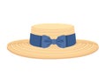 Summer straw hat with blue ribbon and bow vector illustration isolated on white background Royalty Free Stock Photo