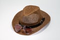 Summer straw hat with sunglases isolated o Royalty Free Stock Photo