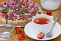 Summer strawberry cake with tea